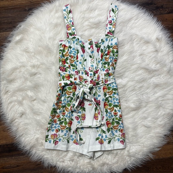 NEW Farm Rio Garden Party Linen Blend Romper size Women’s XS - Picture 4 of 12